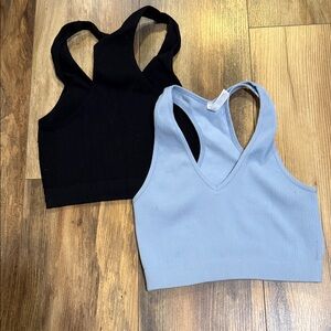 Zenana Ribbed Racerback Bralette — Light Blue & Black.